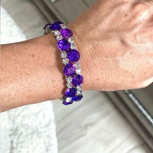 Rhinestone Purple blue crystal beaded bracelet stretch New NWT